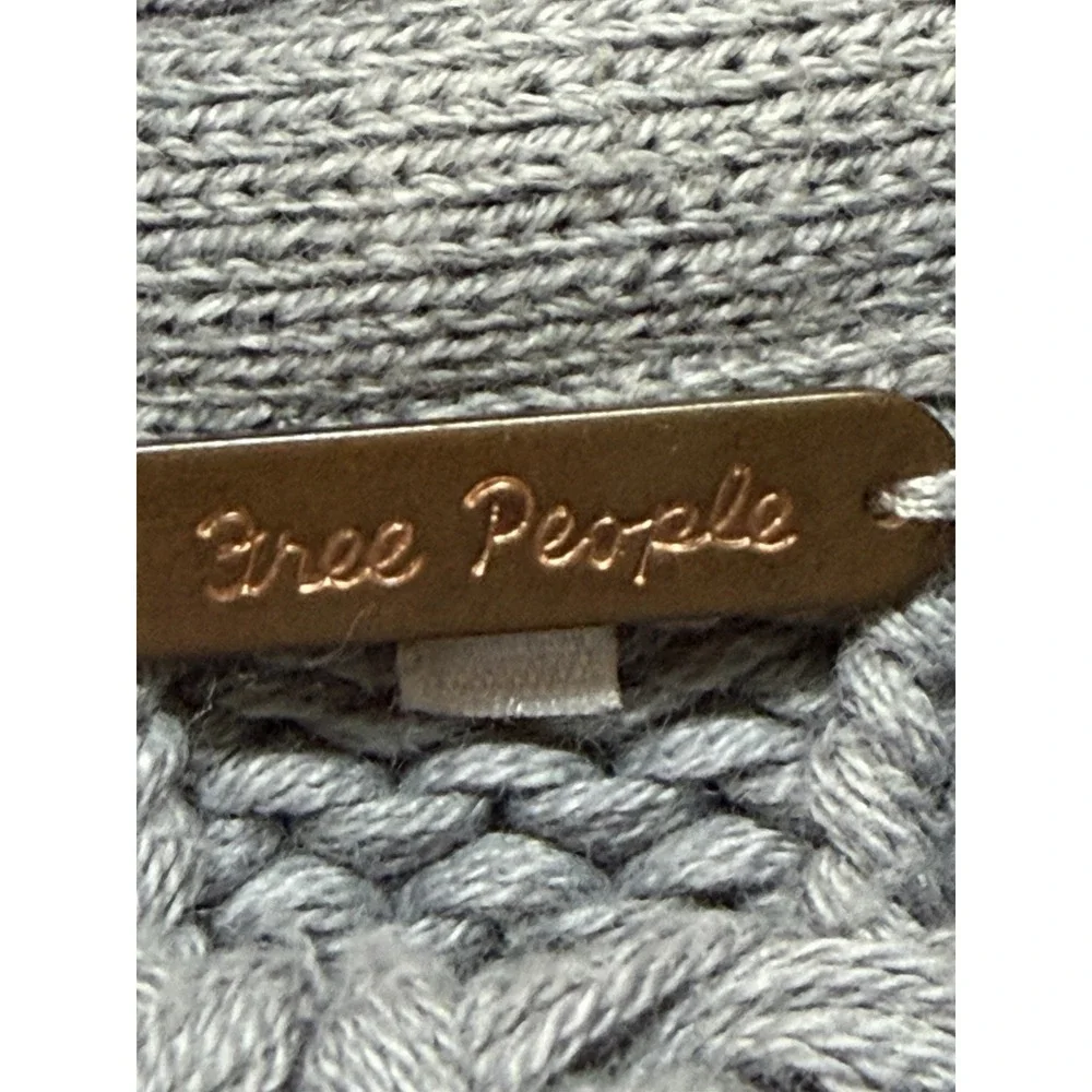 Free People Cable Knit Sweater Size XS Crop Oversized Balloon Sleeve Boho Gray